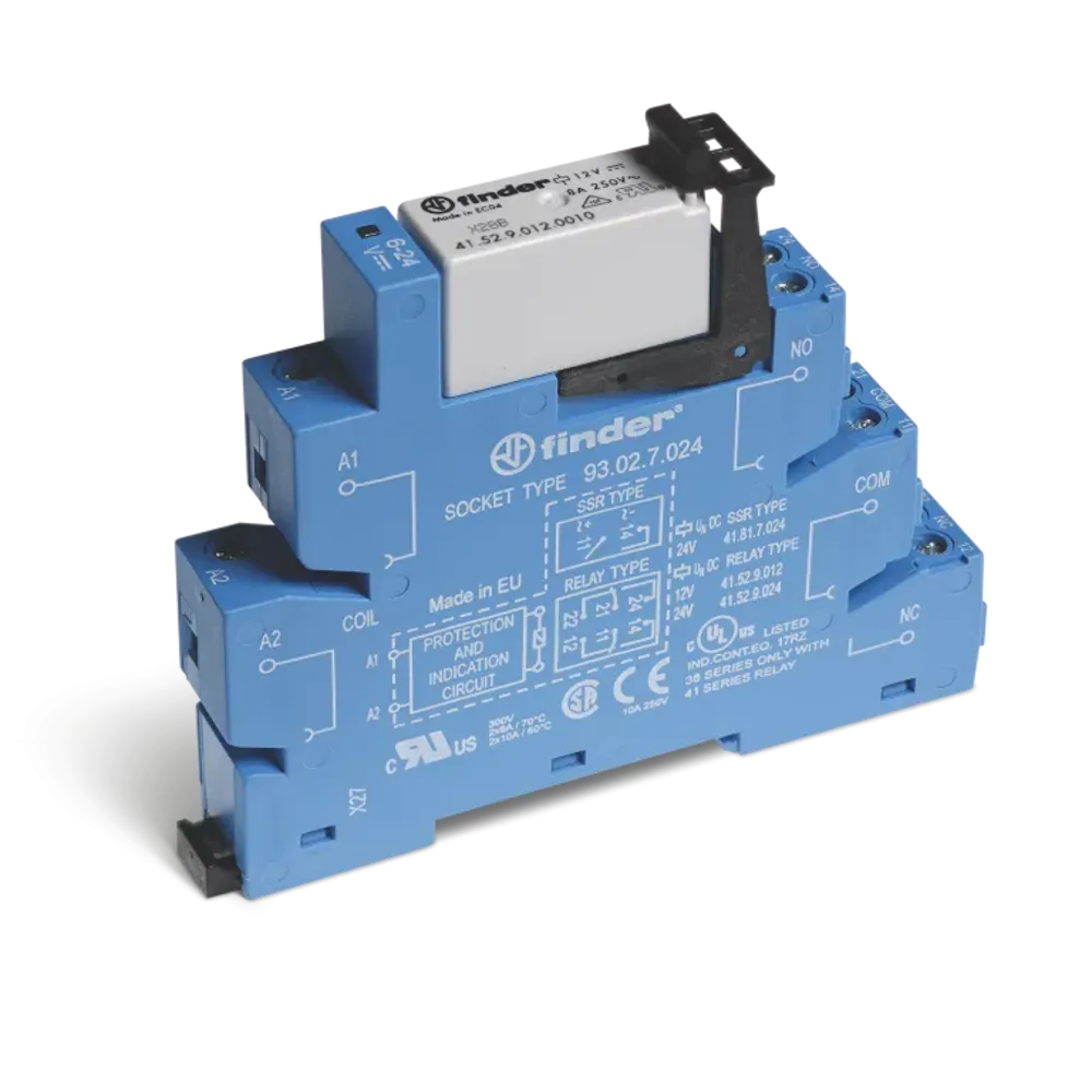 ماژول رله PLC ولت 24 DC دو کنتاکت چنج اور فیندر با شناسه فنی 385270240050